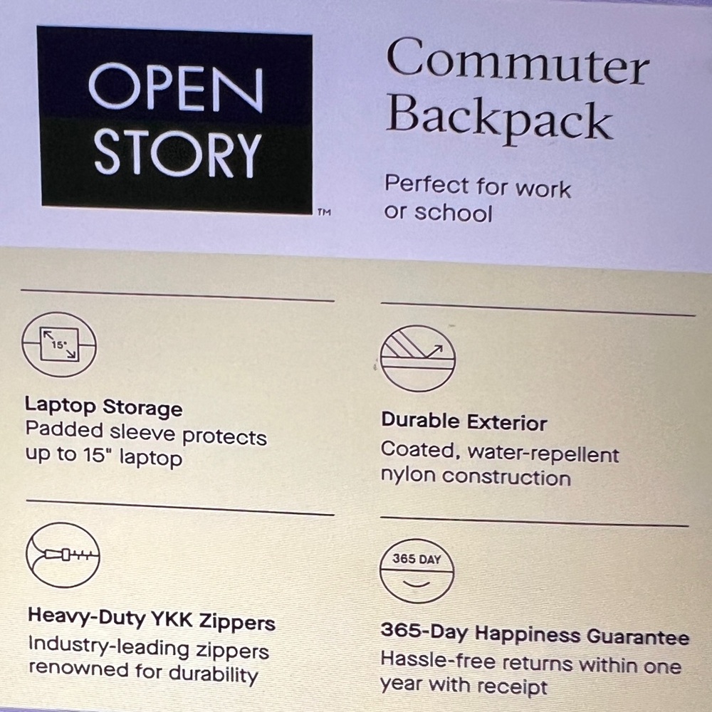 Commuter Travel School Laptop Backpack Lavender NWT - Picture 10 of 14